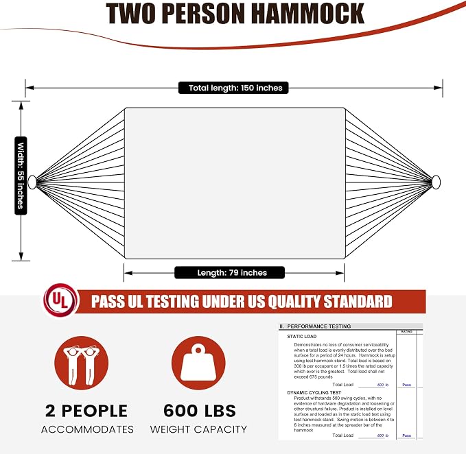 13FT Double Hammock With Spreader Bars - 600 lbs Capacity, Detachable Pillow, Heavy Duty Hanging Tree Design for Outside, Patio, Garden, Backyard, Beach, and Poolside