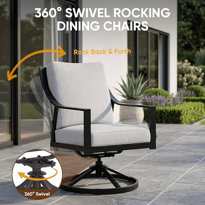 NATURAL EXPRESSIONS 5-Piece Outdoor Patio Dining Set, Black Patio Swivel Rocking Chairs and 38’’ Round Dining Table with 1.65’’ Umbrella Hole