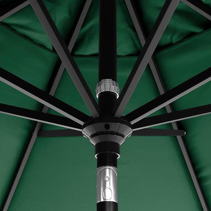 California Umbrella 5-Year-Non-Fading, 9Ft Premium Patio Umbrella, Hand-Crank, Button-Tilt, Black Frame, Solution Dyed Hunter Green Fabric