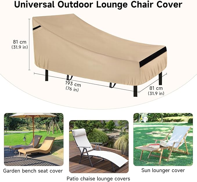NEVERLAND Chaise Lounge Cover 2 Pack - 420D Lounge Chair Covers Waterproof Outdoor with Air Vents and Adjustable Buckles All Weather Protection - 76L x 32W x 32H inch Golden