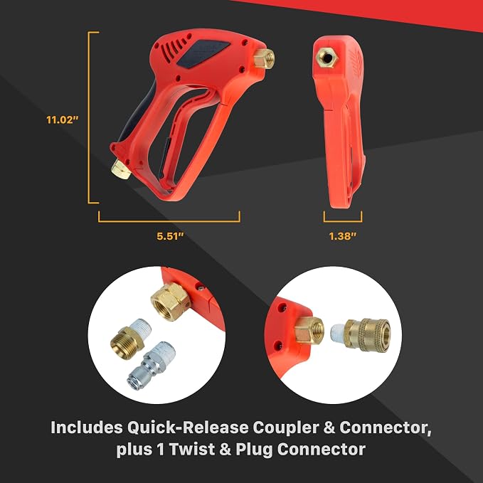 Maxshine Short Pressure Washer Gun – High-Pressure Water Handle with 1/4” Quick Connector Coupler – Power Washer Gun Compatible with Foam Cannon – Includes 3/8” Male & M22 14mm Twist Plug Connectors