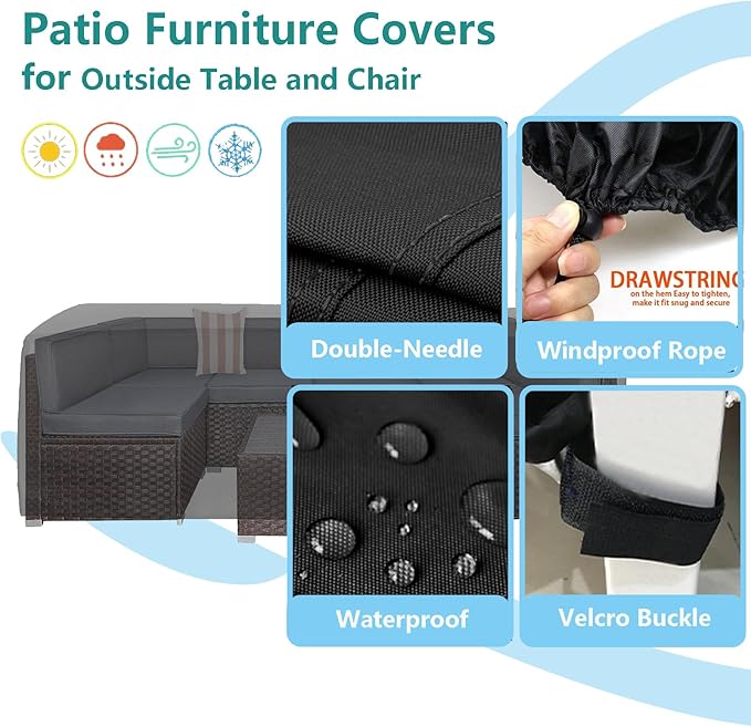 Oslimea Patio Furniture Covers Waterproof, Outdoor Sectional Sofa Set Cover Couch Cover for Wicker Rattan Table Chair, 126" L x 126" W x 28" H