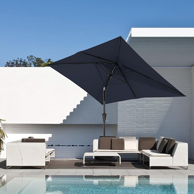 JEAREY 6.5'x10' Rectangular Patio Umbrellas Outdoor Large Market Umbrella With Push Button Tilt and Crank Lift System 6 Sturdy Ribs Sun Protection Water-proof Sunproof, Navy