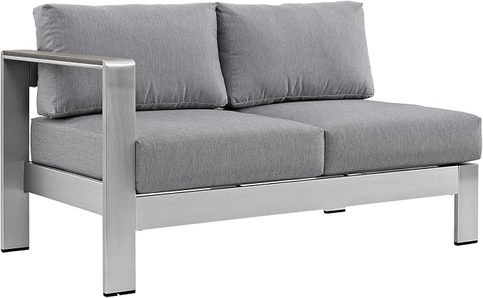 Modway Shore 5-Piece Aluminum Outdoor Patio Sectional Sofa Set in Silver Gray