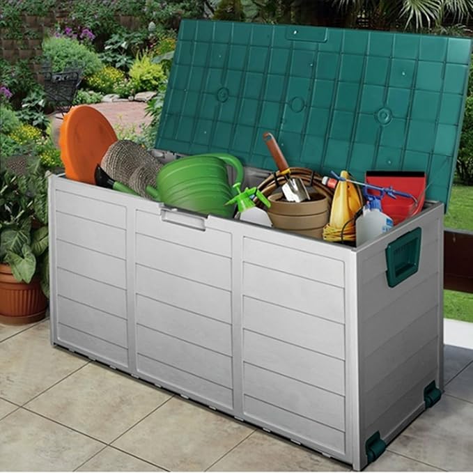 65 Gallon Large Deck Box,Deck Box Outdoor Storage Boxes ,Outdoor storage organizer with lock opening,Waterproof Outdoor Storage Box with Bottom Pulleys, for Patio Furniture ( Color : Black , Size : 65