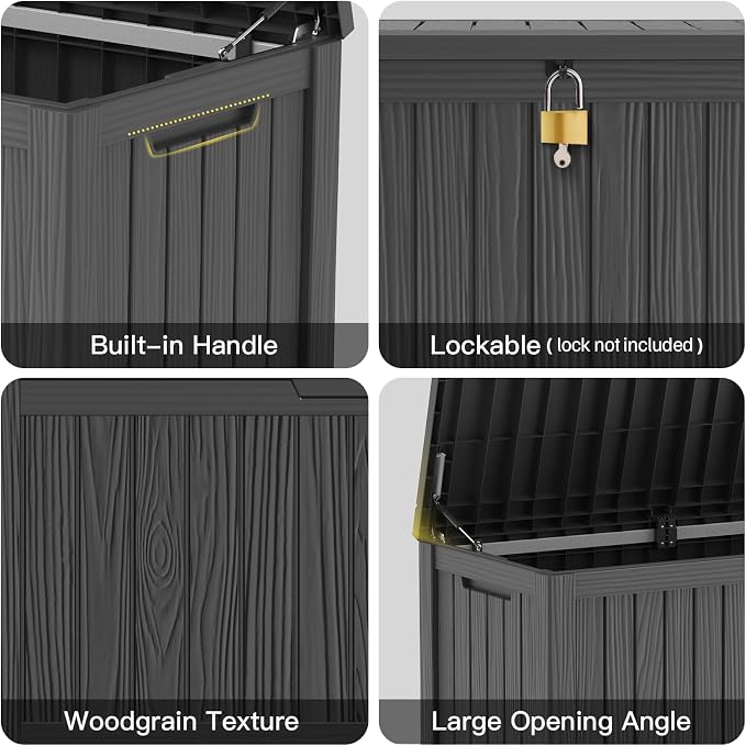 Mars Villa 120 Gallon Outdoor Storage Box, Large Resin Deck Box Waterproof, Storage Bin for Outside Patio Furniture Cushion, Pool Supply, with Hydraulic Hinge, UV Resistant and Weatherproof, Black