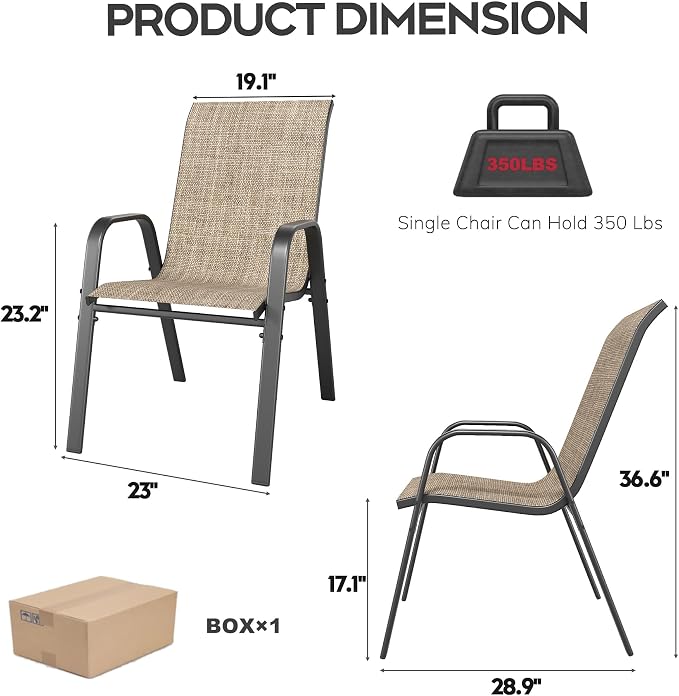 KEIKI 7-Piece Outdoor Patio Dining Set for 6, Waterproof Patio Table and Chair, 63" x 38" Rectangular Wood-Grain Metal Table with Umbrella Hole for Lawn Garden Backyard, Black+Brown