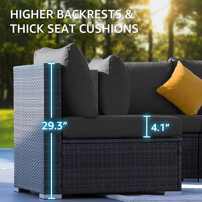 NICESOUL 11 Piece Outdoor Furniture Set with Firepit, Luxury Big 10-Person Patio Sectional, Chill 29.3'' High-Back Backyard Seating Area, All-Weather Rattan Couch Set for Outside, Deck, Dark Grey