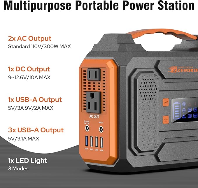300W Solar Power Station Generator with Foldable 60W Solar Panel Charger, 110V Portable Solar Power Bank with AC Outlet for Camping Laptop Smart Devices RV Home VanLife Outdoor Power Outage
