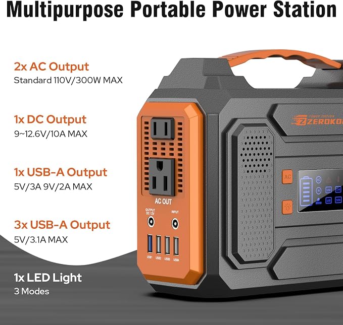 Portable Solar Generator, 300W Portable Power Station with Foldable 60W Solar Panel,110V Pure Sine Wave 280Wh Battery Power Pack with USB DC AC Outlet for Camping Smart Devices RV Van Outdoor-Orange