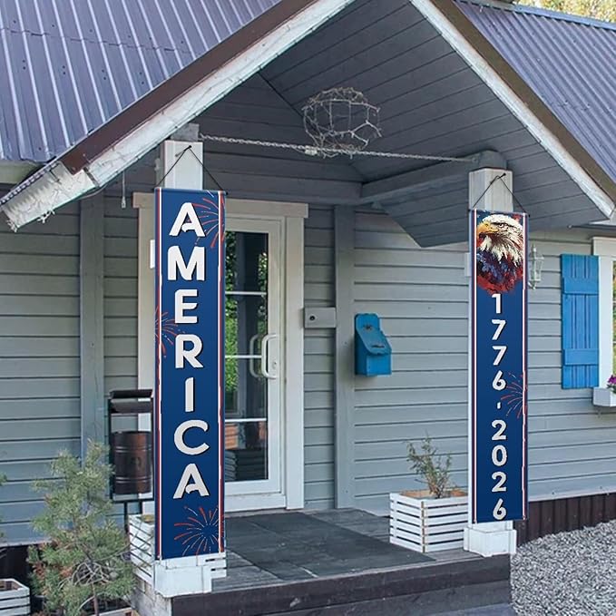 250 Anniversary Banner Door Sign 2 Pack America 1776-2026 Patriotic Hanging Banners Porch Signs Party Supplies for Room House Welcome Photo Backdrop