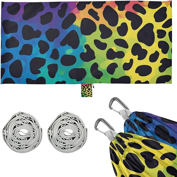 Fashion Rainbow Leopard Print 330lb Capacity Hammocks for Camping with Portabl Carry Bag Indoor Hammock for Patio Backyard Lounge Base hamacas para Patio