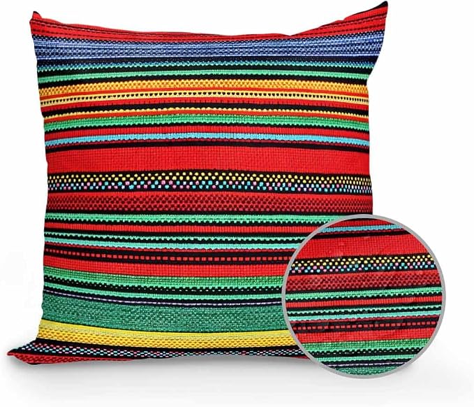 Outdoor Waterproof Throw Pillows Mexican Colorful Stripes Patio Pillows Pack of 1,Decorative Pillow Covers with Insert,Pillow Cushion Case for Garden Couch Sofa Rainbow Lines Ethnic Style