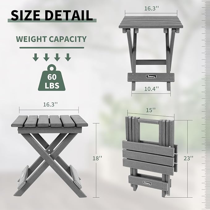 FUNBERRY Outdoor Folding Adirondack Side Table, Patio End Table | No Assembly, Portable, HDPE All Weather, No Rot, No Rust, No Crack, Save Space, Easy-Clean for Indoor or Outdoor