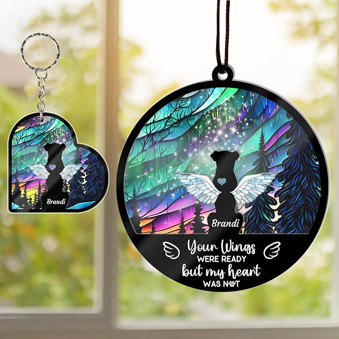 Custom Dog Memorial Suncatcher, Pet Loss Suncatcher, Personalized with Name Date Dog Breeds Sun Catcher, Stained Glass Light Catcher, Gifts for Dog Lovers, Dog Memorial Loss of Pet Sympathy Gift