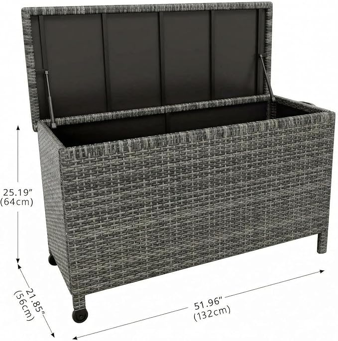185 Gallon Wicker Deck Box, All-Weather Outdoor Storage Bin with Rattan Finish, for Patio Furniture, Cushions, Pool Supplies & Garden Tools (Gray)
