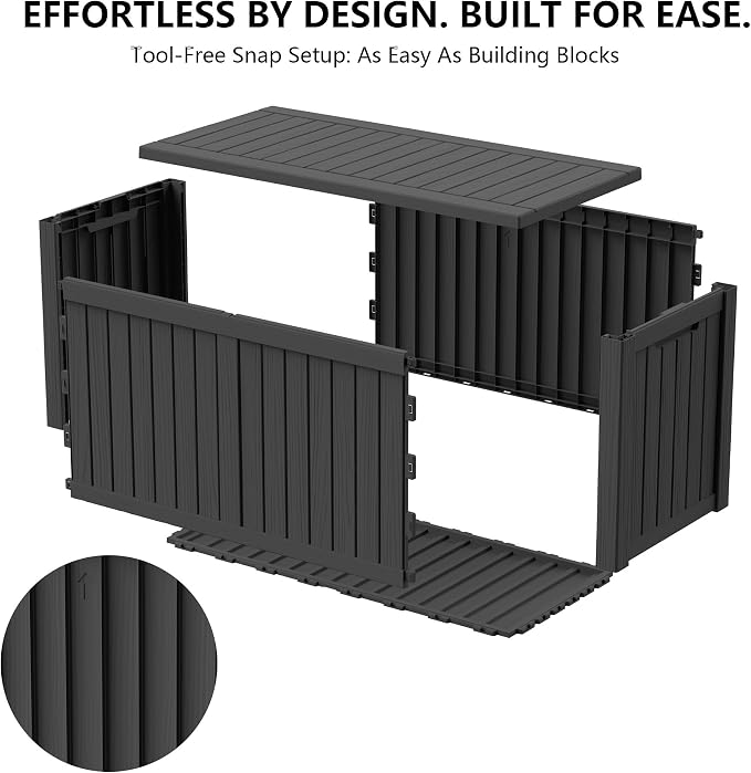 Outdoor Storage Box, 180 Gallon Waterproof Deck Box [Upgraded 3.0], Piston-Lift Tall Standing Cabinet for Oversized Cushions, Lockable Deep Tool Organizer Storage Bench, Large Lawn, Black