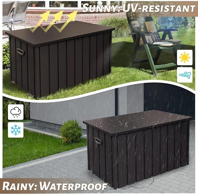 160 Gallon Waterproof Outdoor Deck Box Storage Chest in Dark Gray, Large Capacity Patio Storage for Garden Tools, Cushions, and More (190 Gallon (Dark Brown))