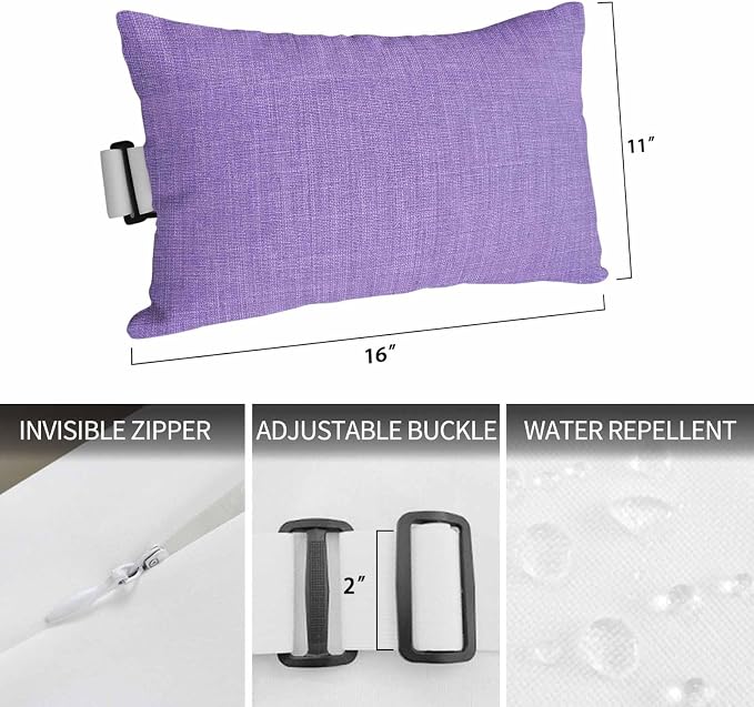 Purple Outdoor Lumbar Pillows 12x20 Set of 2, Farmhouse Burlap Solid Purple Color Modern Linen Texture Waterproof Throw Pillow Covers with Insert, Decorative Support Pillows for Lounge, Chaise