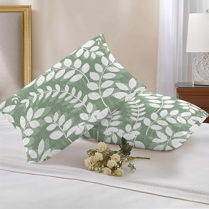 Green Leaves Outdoor Waterproof Throw Pillow Covers 20x12 Set of 2, Farmhouse Botanical Branch Vintage Boho Leaf Decorative Pillowcases Cushion Pillowcase for Couch Sofa Patio Outside Pillow Protector