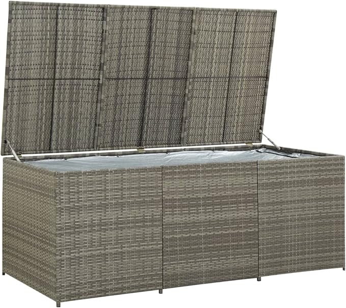 Festnight Patio Storage Box Deck Box for Patio Furniture, Outdoor Cushions, Garden Tools and Pool Toys Poly Rattan 70.9"x35.4"x29.5" Gray