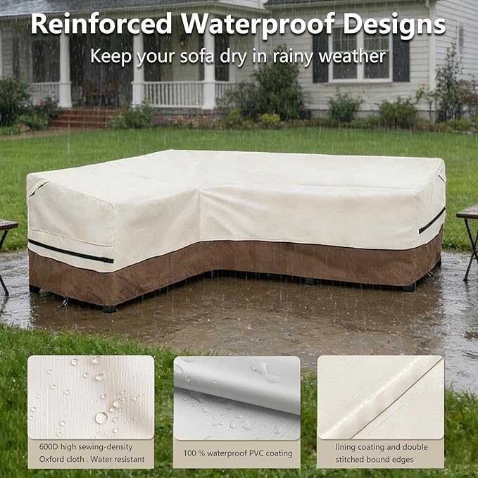 okcool Outdoor Sectional Sofa Cover Waterproof-L-Shaped Patio Furniture Covers for 4-Seater Outdoor Sectional Furniture Couch 58”W (Left Side) x 85”W (Back Length),Beige & Brown