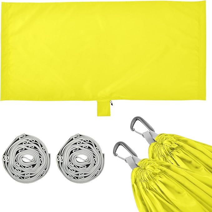 Bright Yellow Solid Color Camping Hammock, Portable Lightweight Single Hammock with Tree Straps and Aluminum Carabiners, 114" x 54" Travel Hammock for Hiking Backpacking Beach