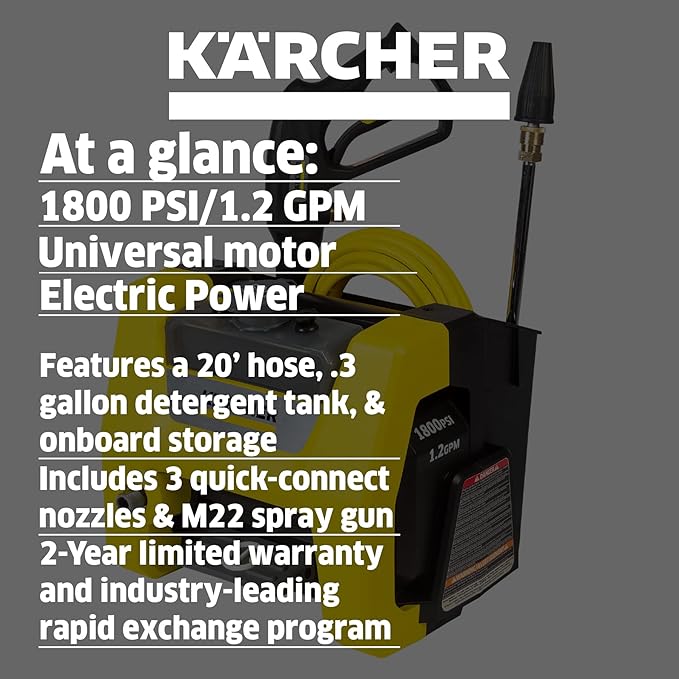 Kärcher K1800PS Cube 1800 PSI TruPressure Electric Pressure Washer & - Universal Surface Cleaner 11" Attachment - for Electric Power Pressure Washers - 2000 PSI - Quick-Connect