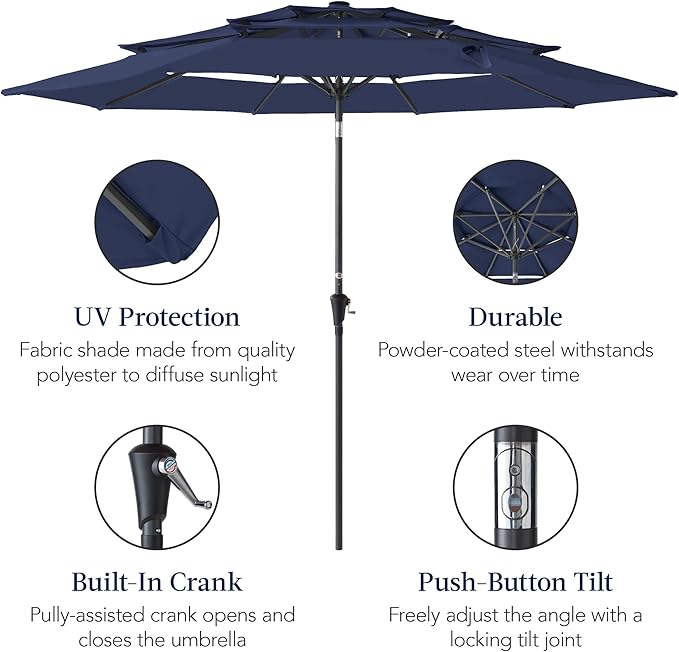 Best Choice Products 10ft 3-Tier Market Patio Umbrella, Outdoor Sun Shade with Tilt, Crank Lift, 8 Ribs for Backyard, Deck, Poolside
