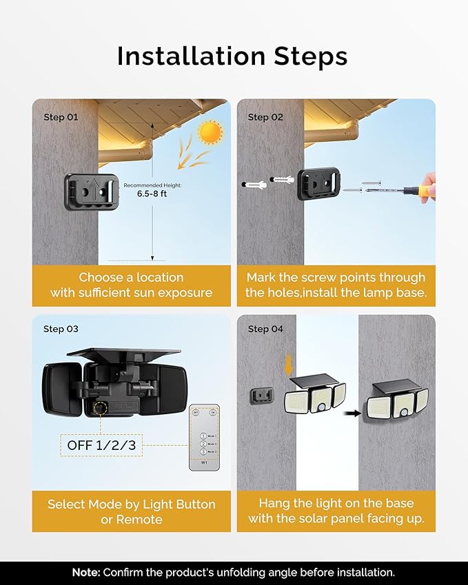 Brightown 2 Pack Solar-Security-Flood-Outdoor-Lights-with-Motion-Sensor, 223 LED 3 Head 270° Angle Street Area Security Lights with Remote, IP65 Waterproof Wall Lights with 3 Modes for Yard Outside
