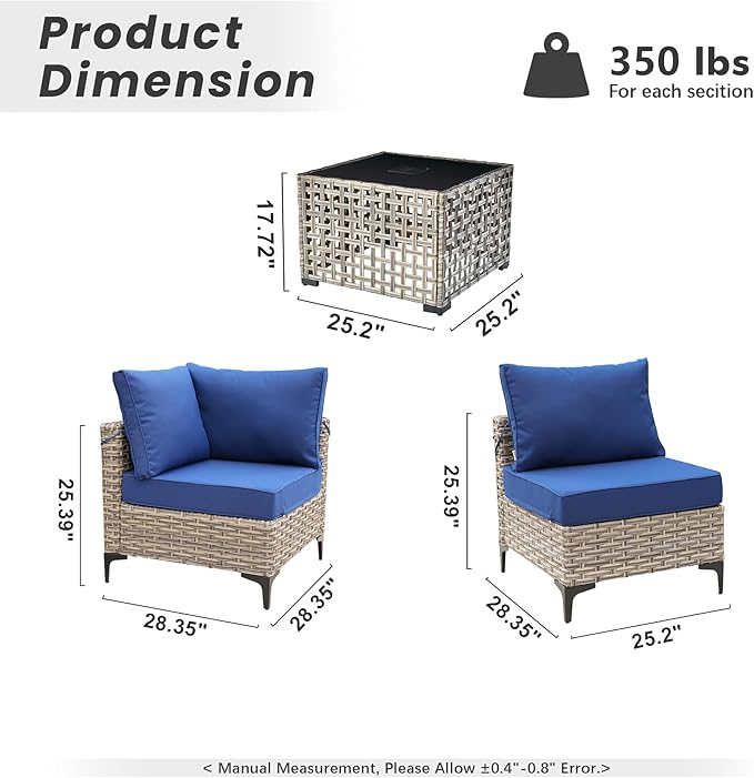 Outdoor Patio Furniture Sets,7 PCS Patio Conversation Set Outside Rattan Sectional Sofa with Coffee Table Fit Backyard Porch Garden Poolside Balcony