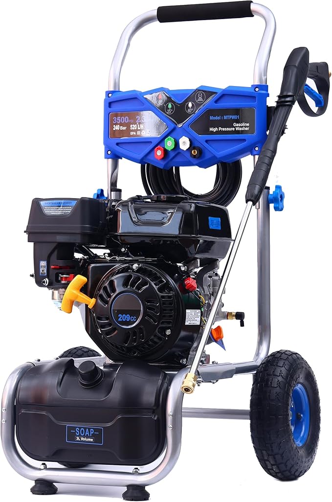 Pressure Washer Gas Powered 3500 PSI 2.3 GPM, 209CC Engine Gas Pressure Washer with 25FT Hose & 4 Quick-Connect Multi-Angle Nozzle, High Pressure Washer for Outdoor Cleaning