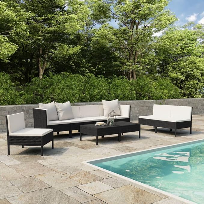 Patio Lounge Set with Cushions,Outdoor Patio Furniture,Outdoor Chat Conversation Set,Garden Furniture Sets,for Patio,Backyard,Garden,Outdoor,9 Piece Poly Rattan Black