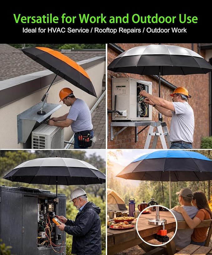 Magnetic Umbrella with Base Kit, Folding HVAC Umbrella with Magnetic Base & Clamp, Stay Cool and Dry for Rooftop & Construction