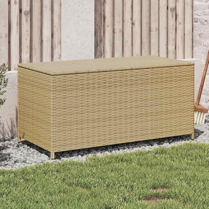 Mix Beige PE Rattan Garden Storage Box for Outdoor Cushions, Medium Size with Gas Spring Lid for Easy Access and Modern Style