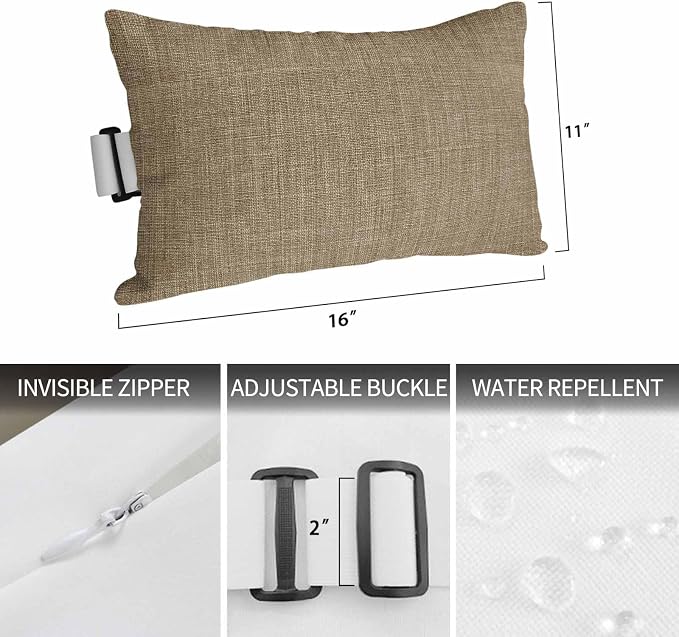 Brown Outdoor Lumbar Pillows 11x16 Set of 2, Farmhouse Burlap Solid Beige Color Modern Linen Texture Waterproof Throw Pillow Covers with Insert, Decorative Pillowcase Cushion for Couch Sofa Bed