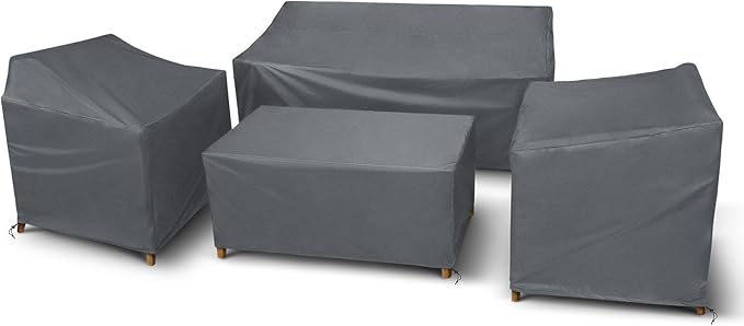STARTWO Patio Furniture Covers, 4 Piece Heavy Duty Waterproof Outdoor Furniture Cover with Windproof Buckle Strap, for Lawn Rattan Wicker Couch Chair Set, Grey