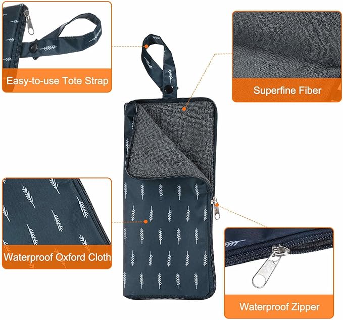 HARFINGTON 2pcs Wet Umbrellas Bag 4.9" x 11" Superfine Fiber Strong Water Absorption Umbrella Case Cover Portable Waterproof Case for Storage Travel Home Outdoor, Navy Blue