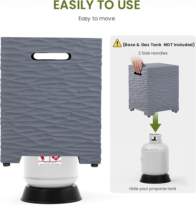 COSIEST Outdoor Propane Tank Cover Table with Wave Design, 16 inch Outside Hideaway Tank Table, Hides Standard 20lb Tank, Gray