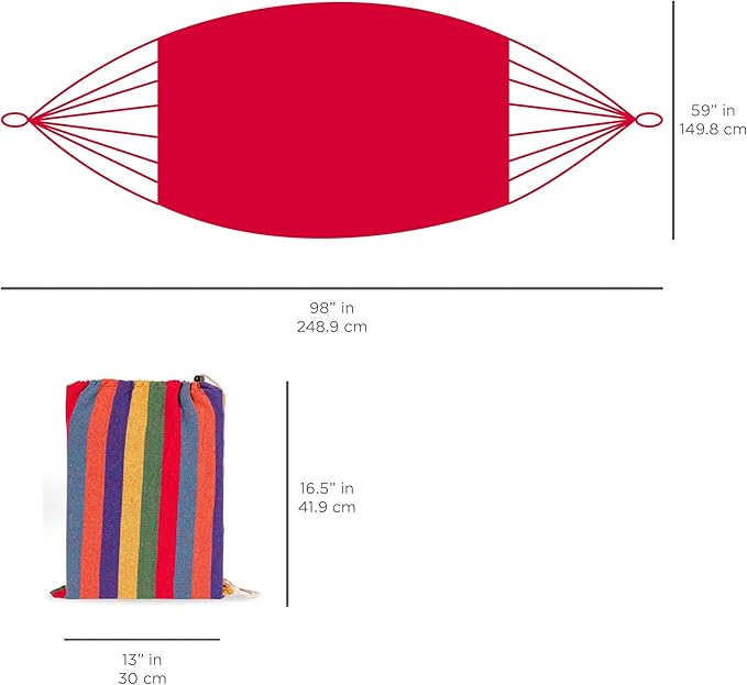 2-Person Cotton Double Hammock Bed with Portable Carrying Bag, Lightweight Hammocks for Backpacking, Travel, Beach, Backyard, Patio, Hiking (Rainbow)