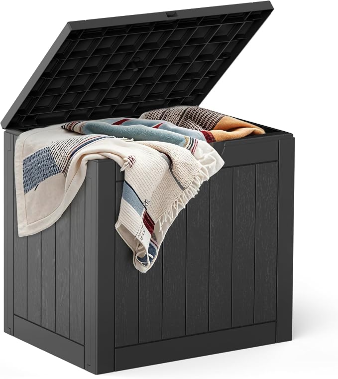 Deck Box with 31 Gallon Capacity, Weatherproof Resin Lockable Outdoor Storage for Secure Package Deliveries and Indoor Storage in Garden or Patio for Porch Backyard Garden (Black)