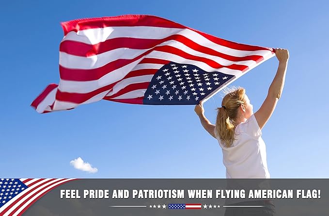 5x3 Ft American Outdoor Flag - US Flag Bright Color and Fade Resistant - Canvas Header and Double Stitched - USA Flags with Brass Grommets (US Flag 2pc)