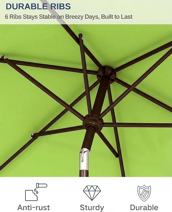 6.5x10FT Patio Umbrella, Outdoor Umbrella with Push Button Tilt and Crank, 8 Sturdy Ribs, UV Protection & Waterproof Market Umbrella for Pool, Backyard, Beach,Deck (Apple Green)