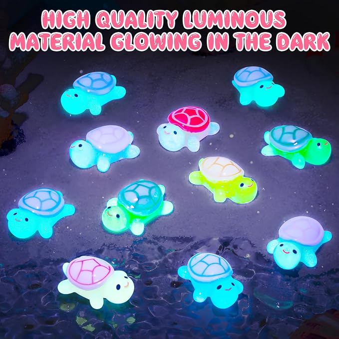 80Pcs Luminous Mini Resin Turtles Cute Tiny Turtle to Hide for Garden Micro | Glow in The Dark Turtle Animals Figurines, Landscaping Home Decor Party Presents(10 Colors)