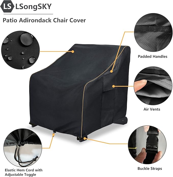 Adirondack Chair Covers 2 Pack,Waterproof Heavy Duty Outdoor Chair Covers,Adirondack Patio Chair Covers for Outdoor Furniture,(33W x 35 D x 36 H inches),Black