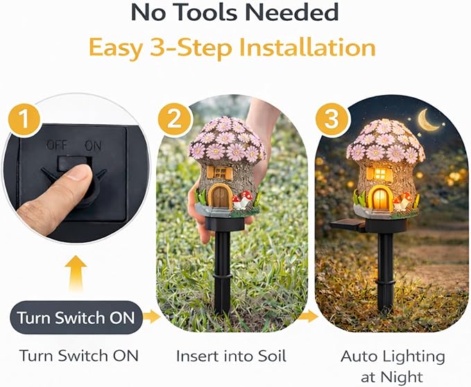Solar Garden Lights Outdoor, 2 Pack Decorative Solar Flower Cottage Pathway Lights Waterproof, Resin Fairy Garden Lights for Yard Lawn Patio Decor