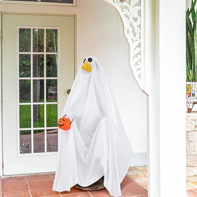 Halloween Goose Outfit Summer Halloween Ghost Porch Outfits Yard Clothes Silly Lawn Shirt for 23'' Cement Plastic Duck Decorations