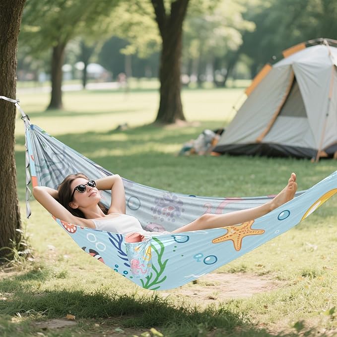 Cute Cartoon Sea Creatures Colorful 330lb Capacity Outdoor Hammocks with Tree Straps Portable Hammock for Outside Patio Garden Bases para hamacas para adultos