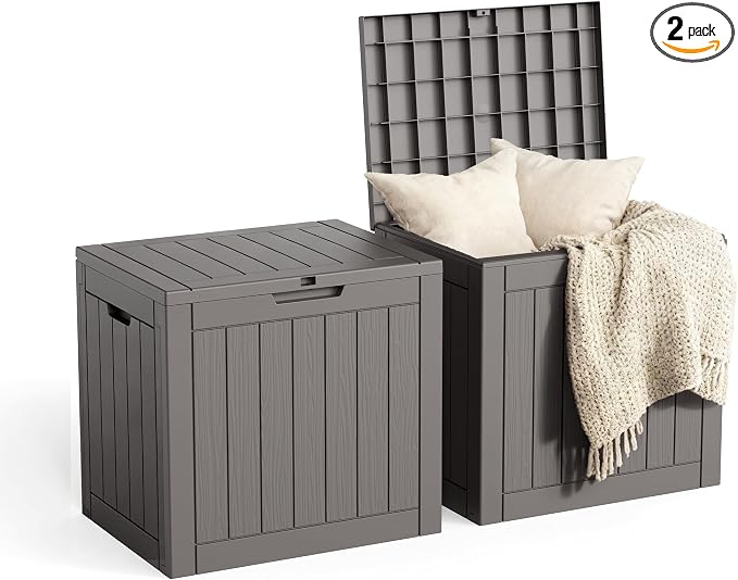 35 Gallon Outdoor Storage Box, Large Resin Deck Box for Patio Cushions, Garden Tools, Pool Accessories, Waterproof and Lockable Design, Storage Bench for Backyard & Deck(Gray)