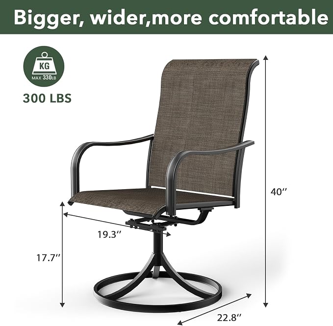Anmutig Small Outdoor Set with 27.5 Inch Brown Top Round Patio Table and Tan Grey Textilene Swivel Rocker Chairs - 3 Piece Style1